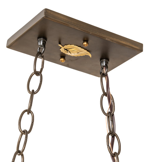 Meyda Lighting Bear at Lake 33" 6-Light Antique Copper Island Pendant Light With Silver Mica Shade Glass