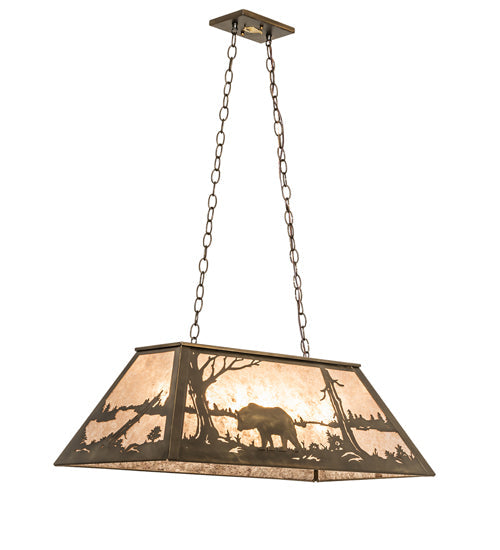 Meyda Lighting Bear at Lake 33" 6-Light Antique Copper Island Pendant Light With Silver Mica Shade Glass
