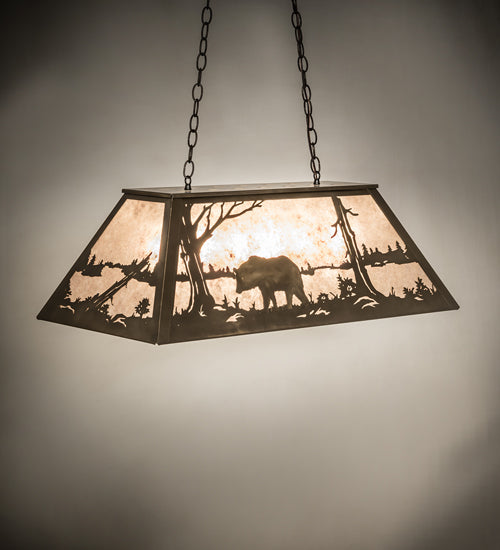 Meyda Lighting Bear at Lake 33" 6-Light Antique Copper Island Pendant Light With Silver Mica Shade Glass