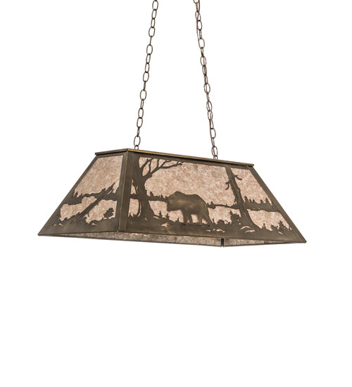 Meyda Lighting Bear at Lake 33" 6-Light Antique Copper Island Pendant Light With Silver Mica Shade Glass