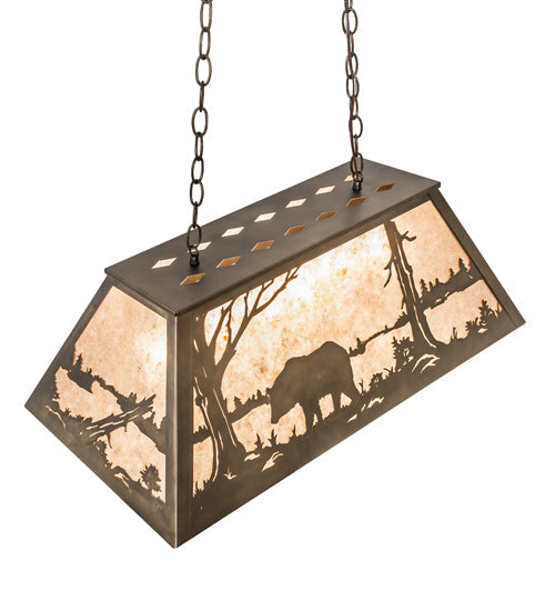 Meyda Lighting Bear at Lake 33" 6-Light Antique Copper Island Pendant Light With Silver Mica Shade Glass