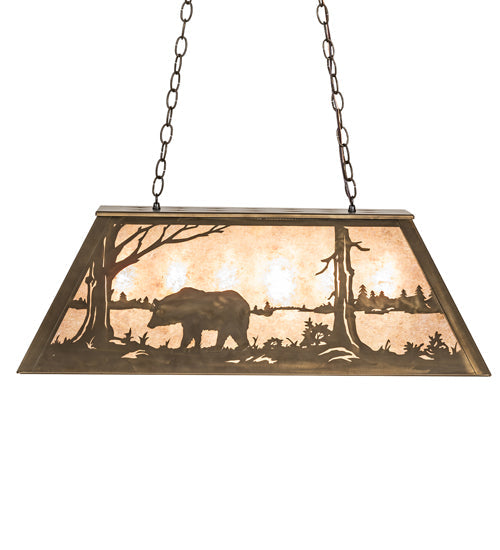 Meyda Lighting Bear at Lake 33" 6-Light Antique Copper Island Pendant Light With Silver Mica Shade Glass