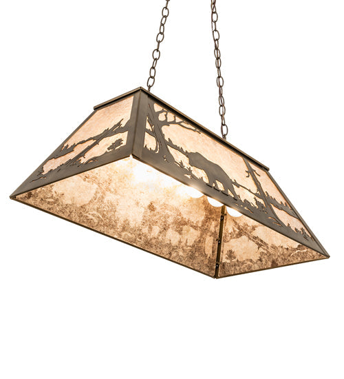 Meyda Lighting Bear at Lake 33" 6-Light Antique Copper Island Pendant Light With Silver Mica Shade Glass