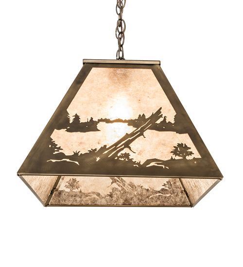 Meyda Lighting Bear at Lake 33" 6-Light Antique Copper Island Pendant Light With Silver Mica Shade Glass