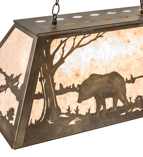 Meyda Lighting Bear at Lake 33" 6-Light Antique Copper Island Pendant Light With Silver Mica Shade Glass