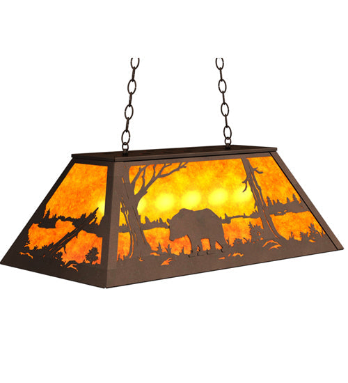 Meyda Lighting Bear at Lake 33" 6-Light Mahogany Bronze Island Pendant Light With Amber Mica Shade Glass