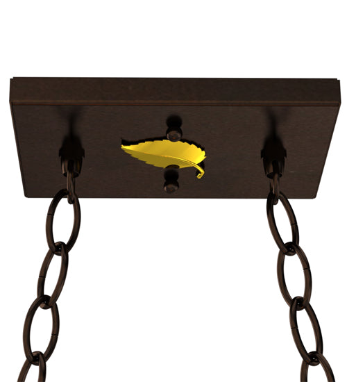 Meyda Lighting Bear at Lake 33" 6-Light Mahogany Bronze Island Pendant Light With Amber Mica Shade Glass