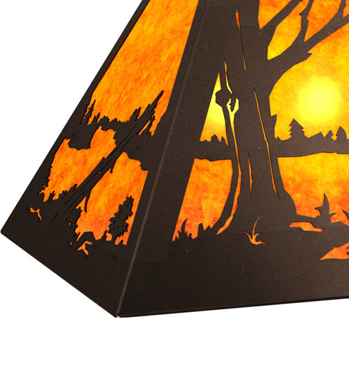 Meyda Lighting Bear at Lake 33" 6-Light Mahogany Bronze Island Pendant Light With Amber Mica Shade Glass