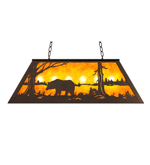 Meyda Lighting Bear at Lake 33" 6-Light Mahogany Bronze Island Pendant Light With Amber Mica Shade Glass