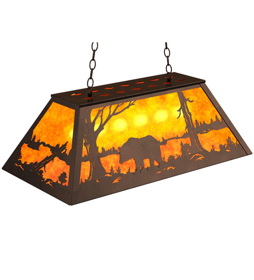 Meyda Lighting Bear at Lake 33" 6-Light Mahogany Bronze Island Pendant Light With Amber Mica Shade Glass