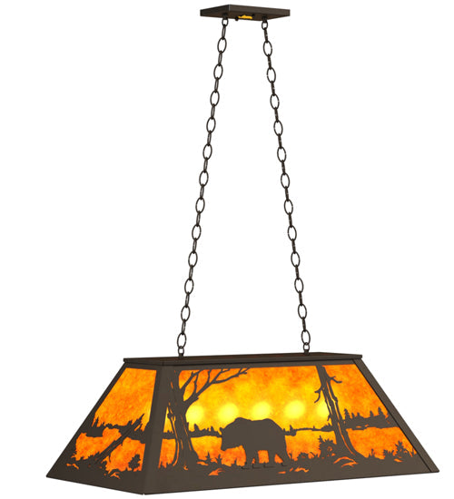 Meyda Lighting Bear at Lake 33" 6-Light Oil Rubbed Bronze Island Pendant Light With Amber Mica Shade Glass