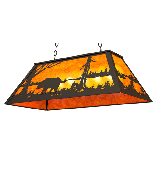 Meyda Lighting Bear at Lake 33" 6-Light Oil Rubbed Bronze Island Pendant Light With Amber Mica Shade Glass