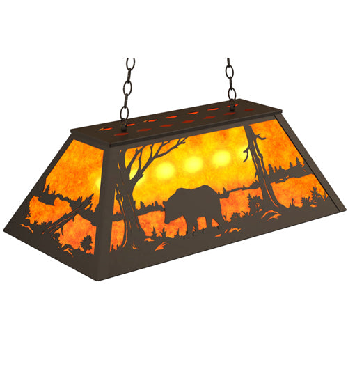 Meyda Lighting Bear at Lake 33" 6-Light Oil Rubbed Bronze Island Pendant Light With Amber Mica Shade Glass