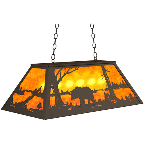 Meyda Lighting Bear at Lake 33" 6-Light Oil Rubbed Bronze Island Pendant Light With Amber Mica Shade Glass