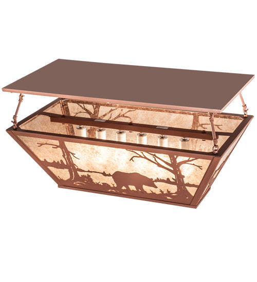 Meyda Lighting Bear at Lake 33" 6-Light Rust Flush Mount Light With Silver Mica Shade Glass