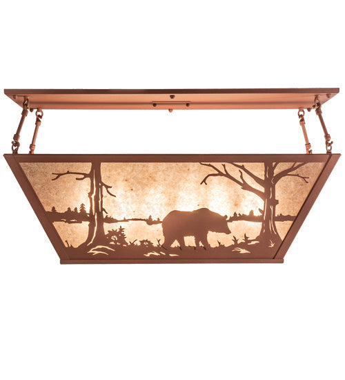 Meyda Lighting Bear at Lake 33" 6-Light Rust Flush Mount Light With Silver Mica Shade Glass