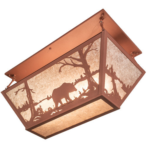 Meyda Lighting Bear at Lake 33" 6-Light Rust Flush Mount Light With Silver Mica Shade Glass