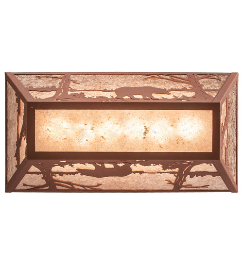 Meyda Lighting Bear at Lake 33" 6-Light Rust Flush Mount Light With Silver Mica Shade Glass