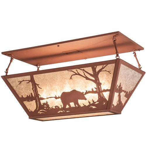 Meyda Lighting Bear at Lake 33" 6-Light Rust Flush Mount Light With Silver Mica Shade Glass