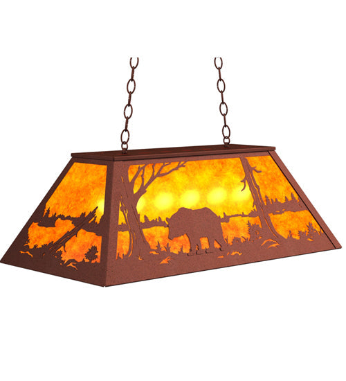 Meyda Lighting Bear at Lake 33" 6-Light Rust Island Pendant Light With Amber Mica Shade Glass