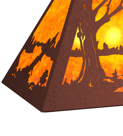 Meyda Lighting Bear at Lake 33" 6-Light Rust Island Pendant Light With Amber Mica Shade Glass