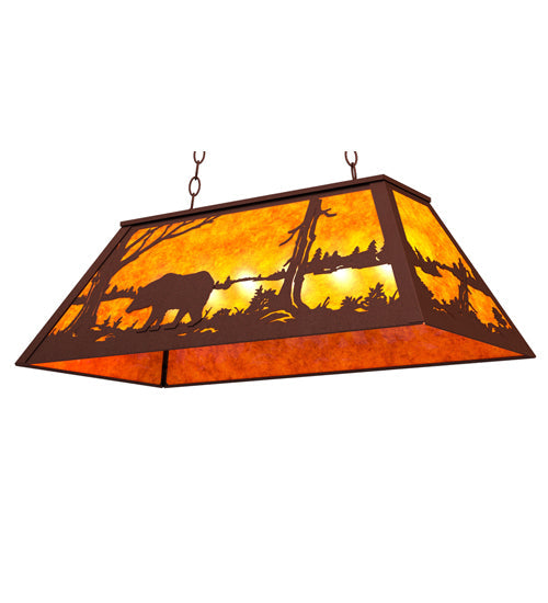 Meyda Lighting Bear at Lake 33" 6-Light Rust Island Pendant Light With Amber Mica Shade Glass
