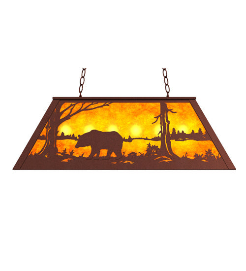 Meyda Lighting Bear at Lake 33" 6-Light Rust Island Pendant Light With Amber Mica Shade Glass