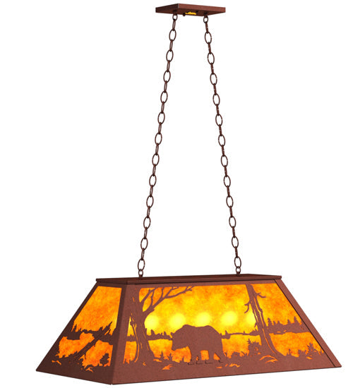 Meyda Lighting Bear at Lake 33" 6-Light Rust Island Pendant Light With Amber Mica Shade Glass