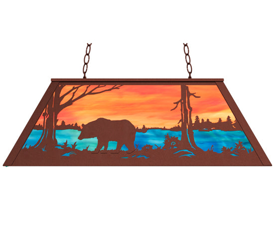 Meyda Lighting Bear at Lake 33" 6-Light Rust Island Pendant Light With Orange & Blue Green Art Shade Glass
