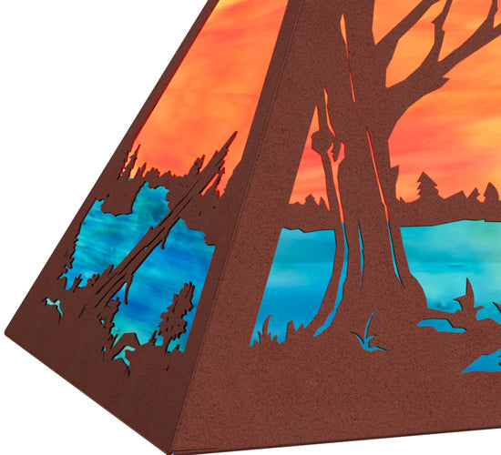 Meyda Lighting Bear at Lake 33" 6-Light Rust Island Pendant Light With Orange & Blue Green Art Shade Glass