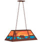 Meyda Lighting Bear at Lake 33" 6-Light Rust Island Pendant Light With Orange & Blue Green Art Shade Glass