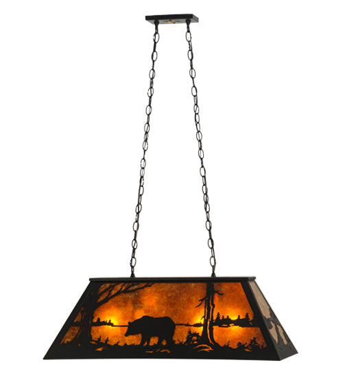 Meyda Lighting Bear at Lake 33" 6-Light Textured Black Island Pendant Light With Amber Mica Shade Glass