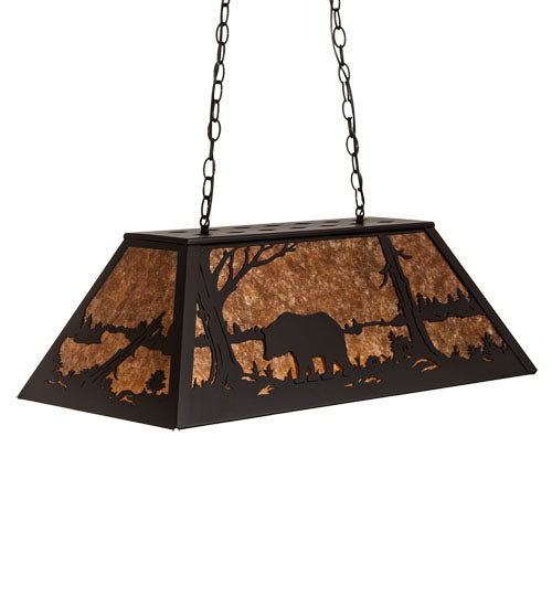 Meyda Lighting Bear at Lake 33" 6-Light Textured Black Island Pendant Light With Amber Mica Shade Glass