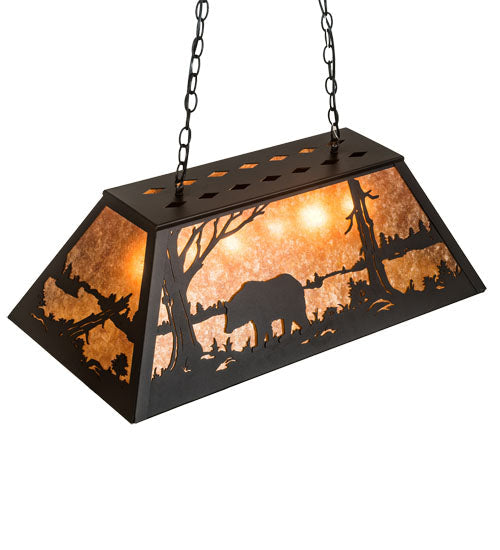Meyda Lighting Bear at Lake 33" 6-Light Textured Black Island Pendant Light With Amber Mica Shade Glass