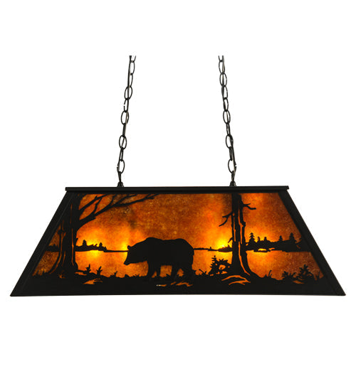 Meyda Lighting Bear at Lake 33" 6-Light Textured Black Island Pendant Light With Amber Mica Shade Glass