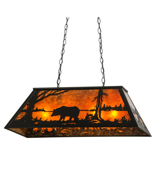 Meyda Lighting Bear at Lake 33" 6-Light Textured Black Island Pendant Light With Amber Mica Shade Glass