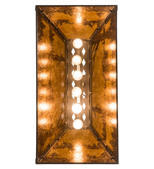 Meyda Lighting Bear at Lake 33" 6-Light Textured Black Island Pendant Light With Amber Mica Shade Glass