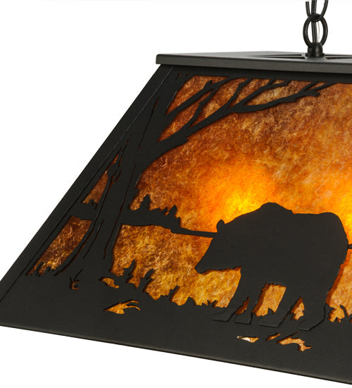 Meyda Lighting Bear at Lake 33" 6-Light Textured Black Island Pendant Light With Amber Mica Shade Glass
