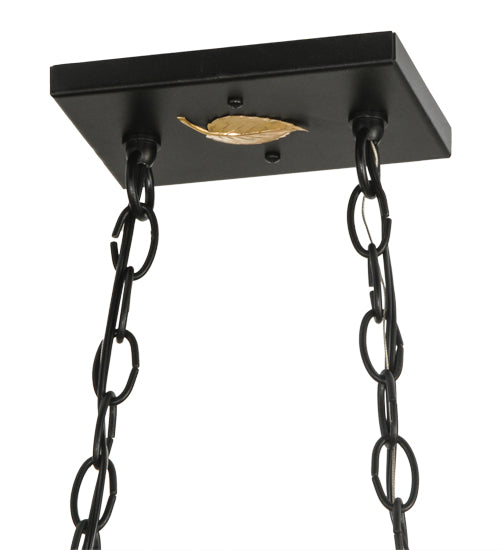 Meyda Lighting Bear at Lake 33" 6-Light Textured Black Island Pendant Light With Amber Mica Shade Glass
