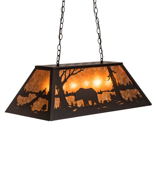 Meyda Lighting Bear at Lake 33" 6-Light Textured Black Island Pendant Light With Amber Mica Shade Glass
