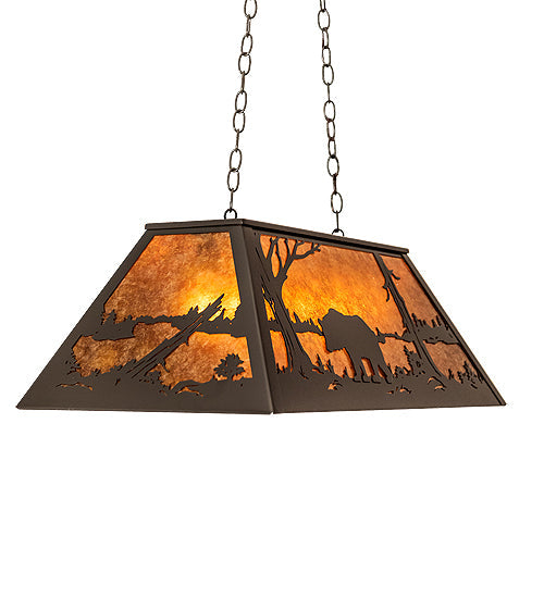 Meyda Lighting Bear at Lake 33" 6-Light Timeless Bronze Island Pendant Light With Amber Mica Shade Glass