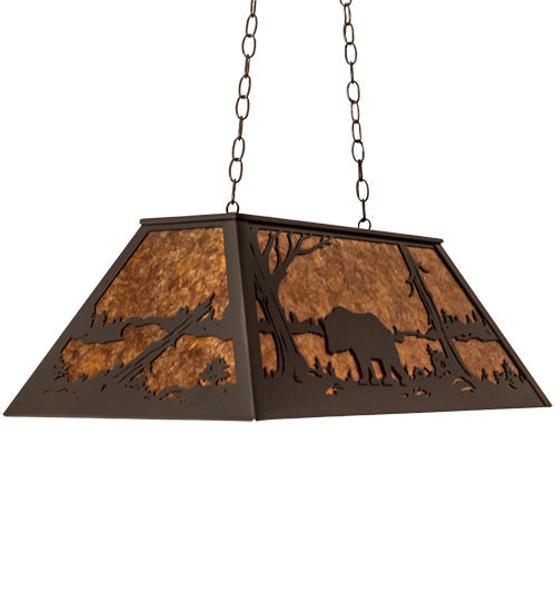 Meyda Lighting Bear at Lake 33" 6-Light Timeless Bronze Island Pendant Light With Amber Mica Shade Glass