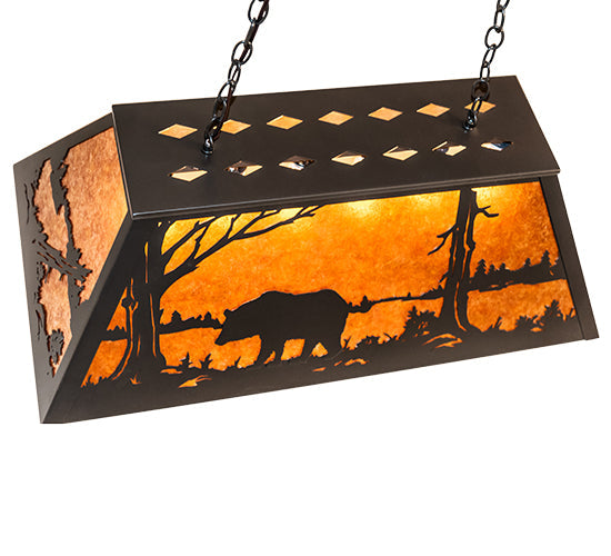 Meyda Lighting Bear at Lake 33" 6-Light Timeless Bronze Island Pendant Light With Amber Mica Shade Glass