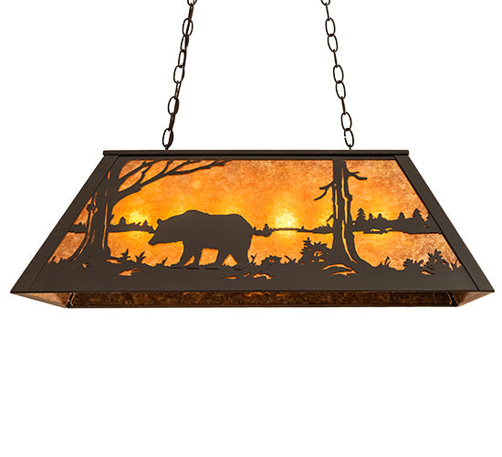 Meyda Lighting Bear at Lake 33" 6-Light Timeless Bronze Island Pendant Light With Amber Mica Shade Glass