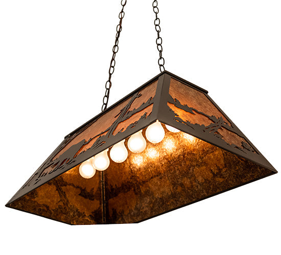 Meyda Lighting Bear at Lake 33" 6-Light Timeless Bronze Island Pendant Light With Amber Mica Shade Glass