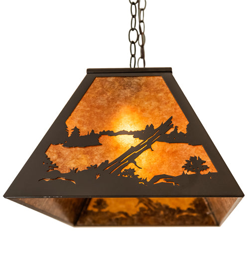 Meyda Lighting Bear at Lake 33" 6-Light Timeless Bronze Island Pendant Light With Amber Mica Shade Glass