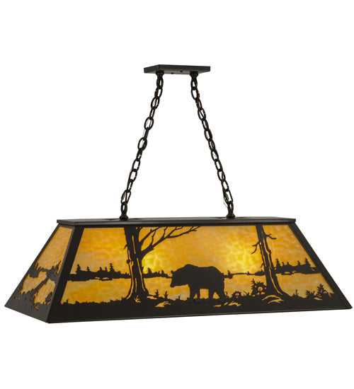 Meyda Lighting Bear at Lake 39" 6-Light Timeless Bronze Island Pendant Light With Beige Art Shade Glass
