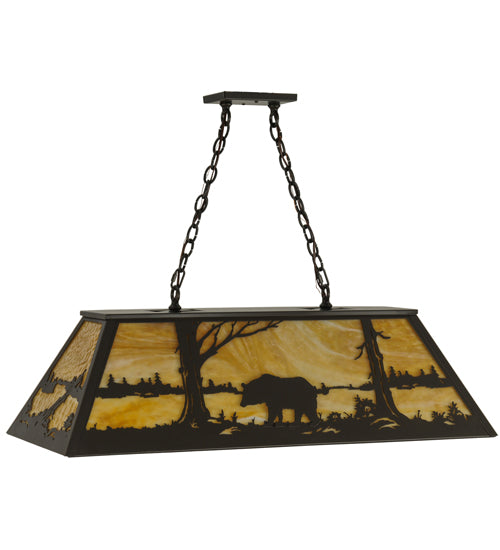 Meyda Lighting Bear at Lake 39" 6-Light Timeless Bronze Island Pendant Light With Beige Art Shade Glass