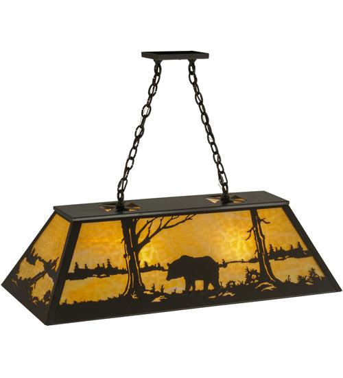Meyda Lighting Bear at Lake 39" 6-Light Timeless Bronze Island Pendant Light With Beige Art Shade Glass