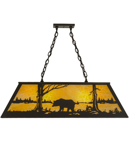 Meyda Lighting Bear at Lake 39" 6-Light Timeless Bronze Island Pendant Light With Beige Art Shade Glass